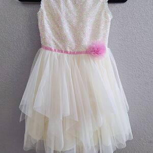 Pink and Cream Sleeveless Dress with Floral Accent